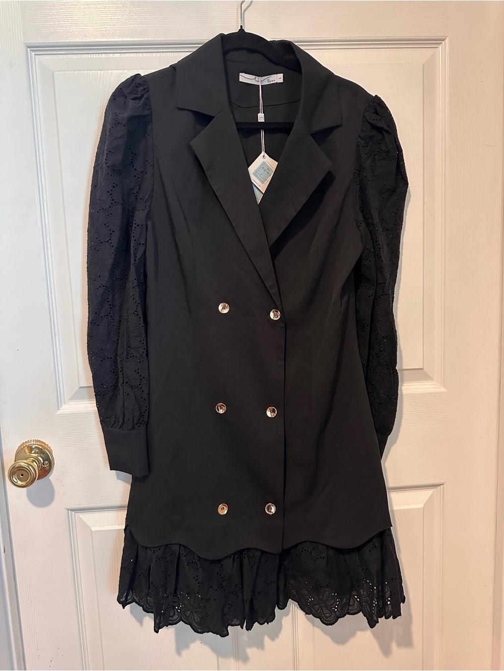 NWT by Egreis Women’s Black Lace-Trim Double-Breasted Dress